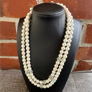 Vintage Japan two strand faux pearl with glass beads necklace